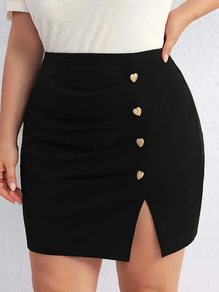 Black Button-Detail Mini Skirt