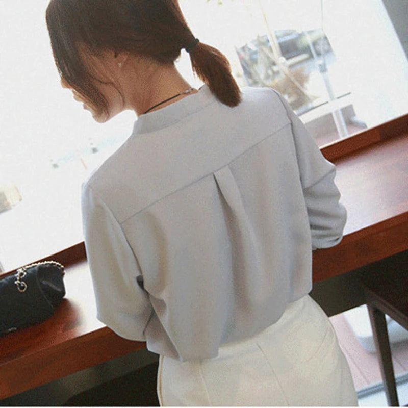 Fashionable Long Sleeve V-Neck Blouse