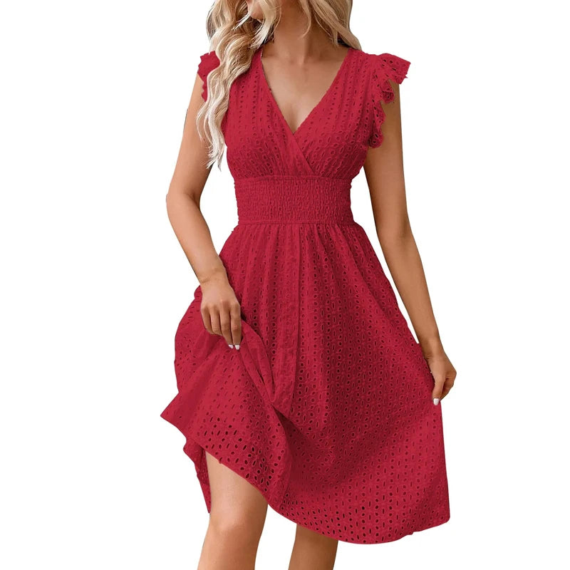 Emma V-Neck Lace Beach Dress