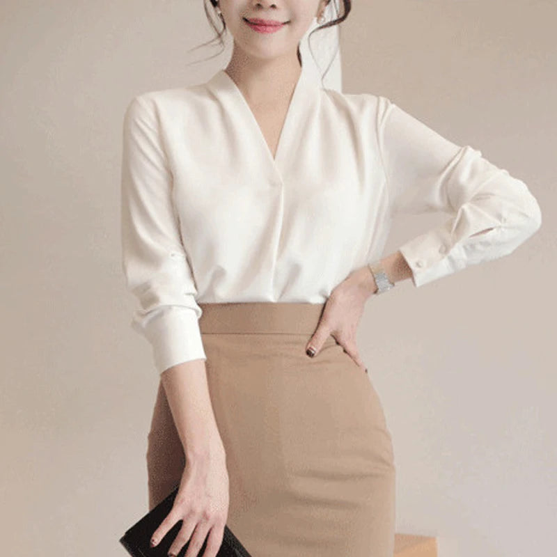 Fashionable Long Sleeve V-Neck Blouse