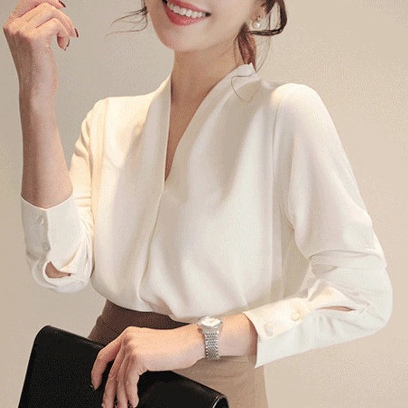 Fashionable Long Sleeve V-Neck Blouse