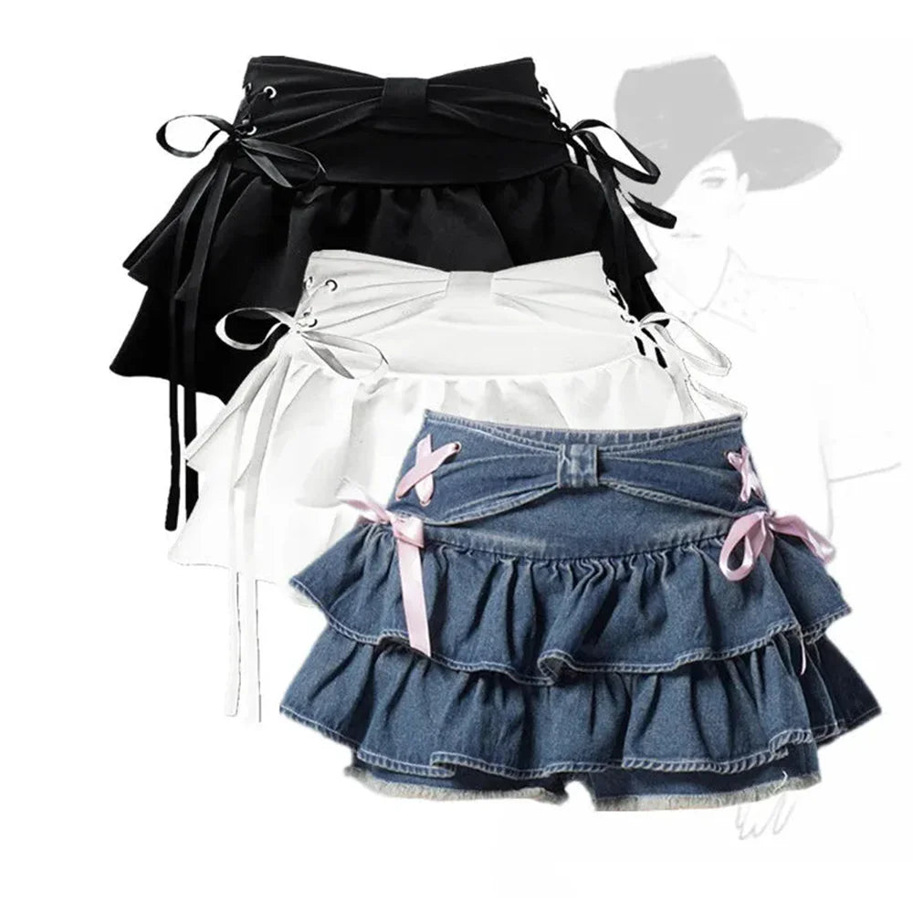Kawaii Bow Vintage Mini Denim Skirt