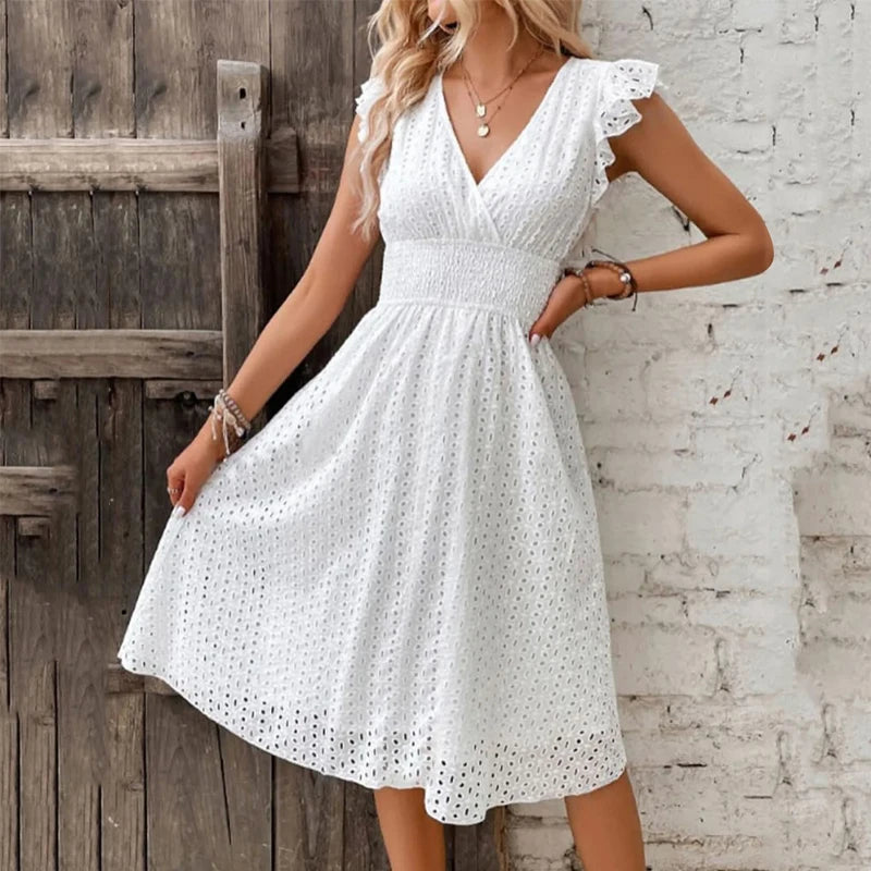 Emma V-Neck Lace Beach Dress