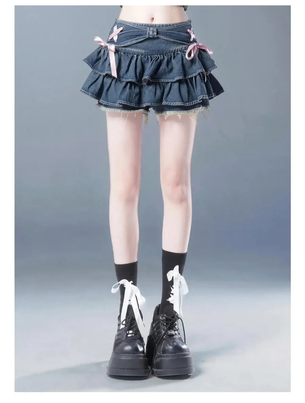 Kawaii Bow Vintage Mini Denim Skirt