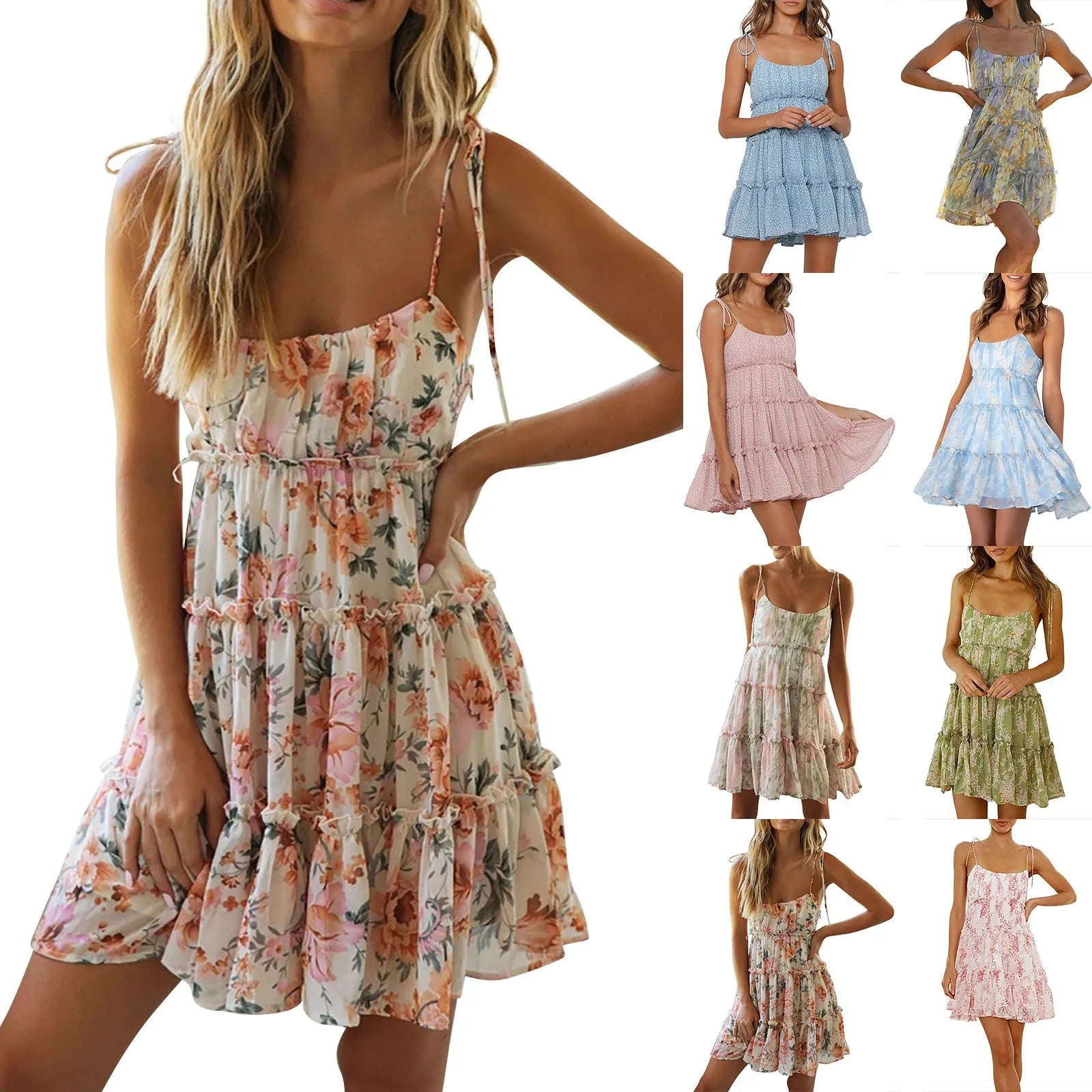Floral Boho Spaghetti Strap  Dress