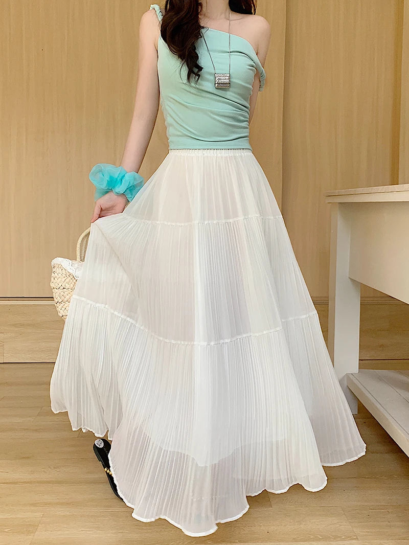 Cute Mesh Pleated Skirt