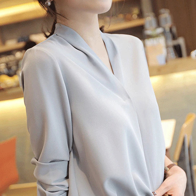 Fashionable Long Sleeve V-Neck Blouse